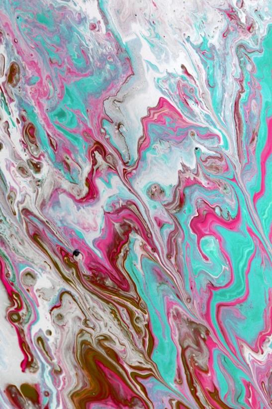 Coral and aqua marbled resin panel