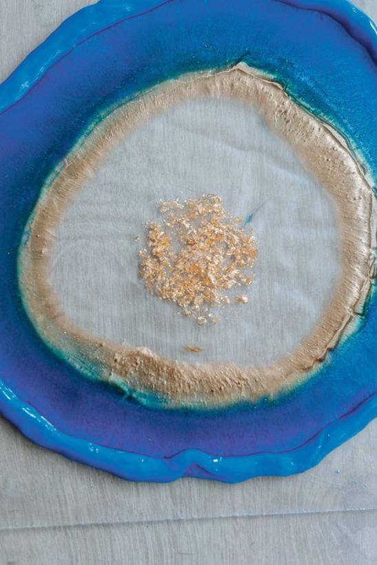 Blue and gold resin serving tray