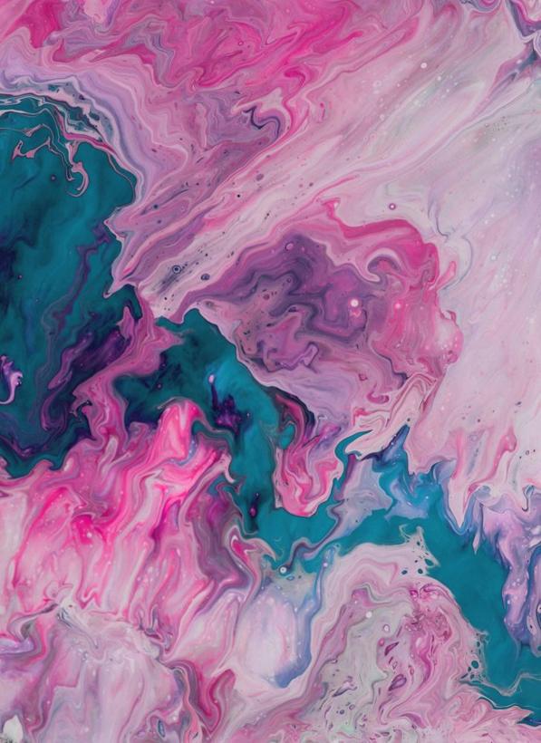 Teal, violet and pink resin swirl