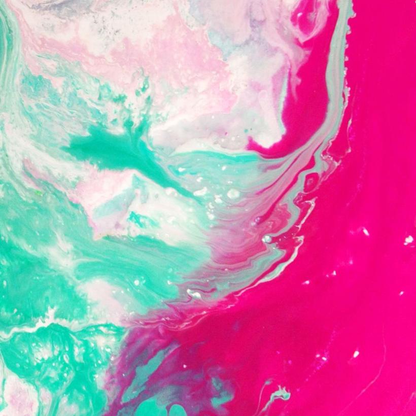 Pink and mint resin pour canvas